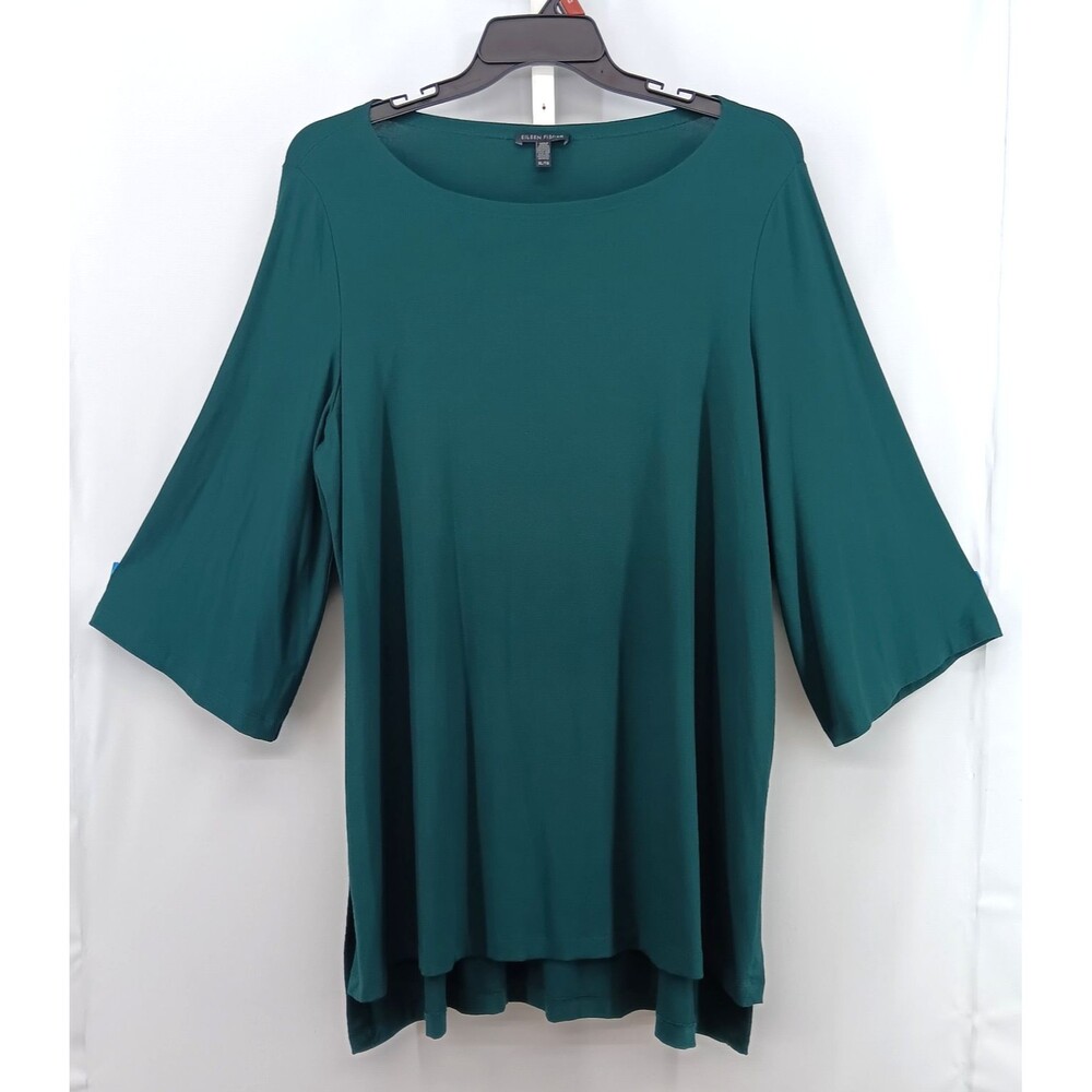 Eileen Fisher Blouse Womens Size XL Green 3/4 Sleeve Boat Neck Pullover Tunic